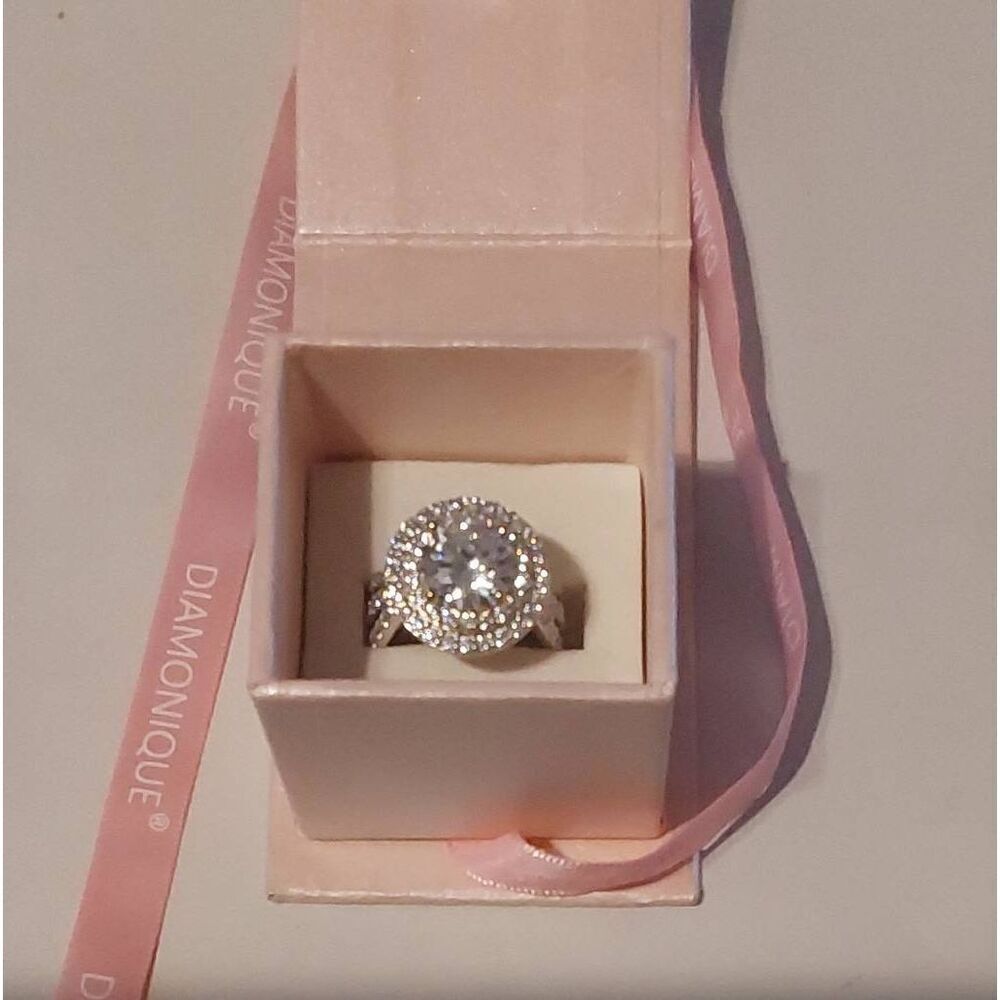 Gorgeous DIAMONIQUE 5.8 Carat Double Halo Design Ring Sz 8~Platinum/925SS